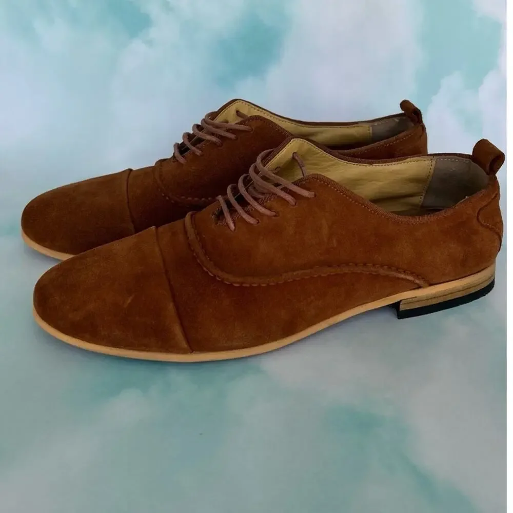 Fashinism Handmaded Men's Brown Soft Suede Shoes with Laces Size 40 EU / 9.5 US - Picture 3 of 10